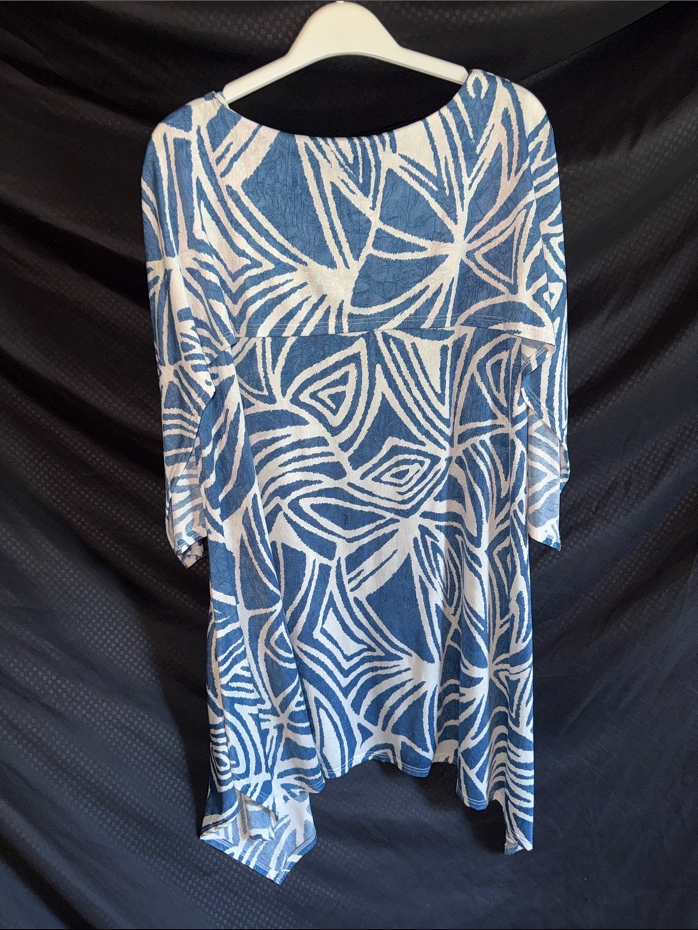 Asymmetrical Blue & White Printed Women's Dress - Layered Tunic Style - Picture 3 of 4